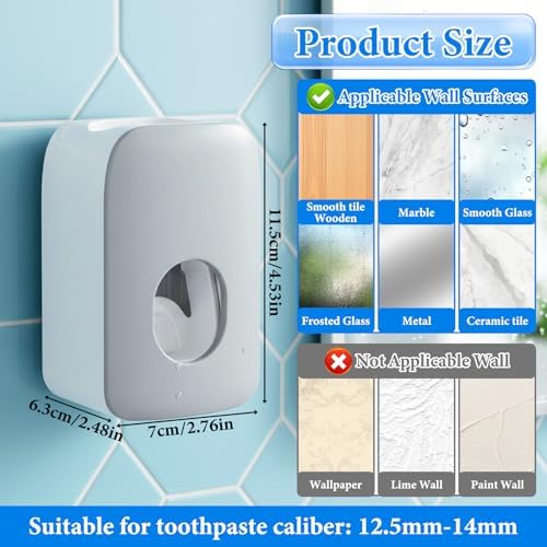 Toothpaste Dispenser Automatic Toothpaste Squeezer Wall Mount Toothpastes Holder Accessories Bathroom Squeezer with Super Sticky Suction Pad for Family Shower for Kids and Adults