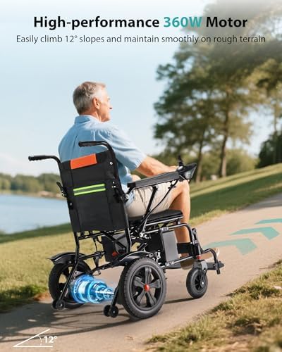 19'' Wider Seat Electric Wheelchairs for Adults - 15 Miles Range Foldable Motorized Wheelchair, Support 330 lb All Terrain Power Wheelchair with Large Tires for Travel/Home/Outdoor, Orange