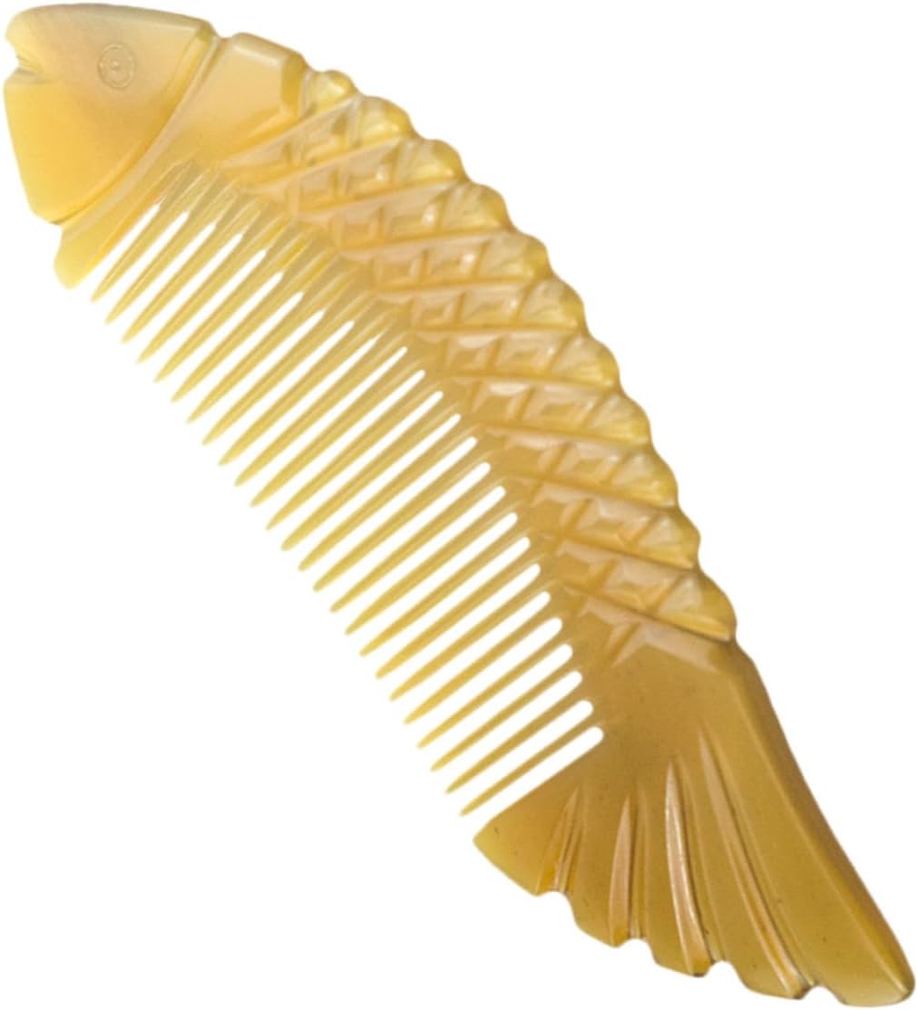 WOONEKY Natural Horn Comb for Scalp Massage Detangling Fish-shaped Hair Care Relaxation Lightweight Easy to Carry