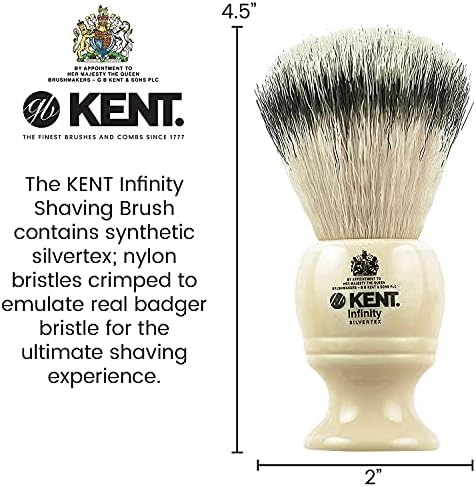 Kent INF1 Infinity Ultra-Soft Silvertex Bristles Shaving Brush Synthetic Bristles Crimped to Emulate Real Badger Bristle for Ultimate Shave Experience Perfect Lather for Shave Cream and Shaving Soap