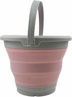 SAMMART 5.5L (1.4 Gallon) Collapsible Plastic Bucket - Foldable Round Tub - Portable Fishing Water Pail - Space Saving Outdoor Waterpot (Grey/Pale Pink)