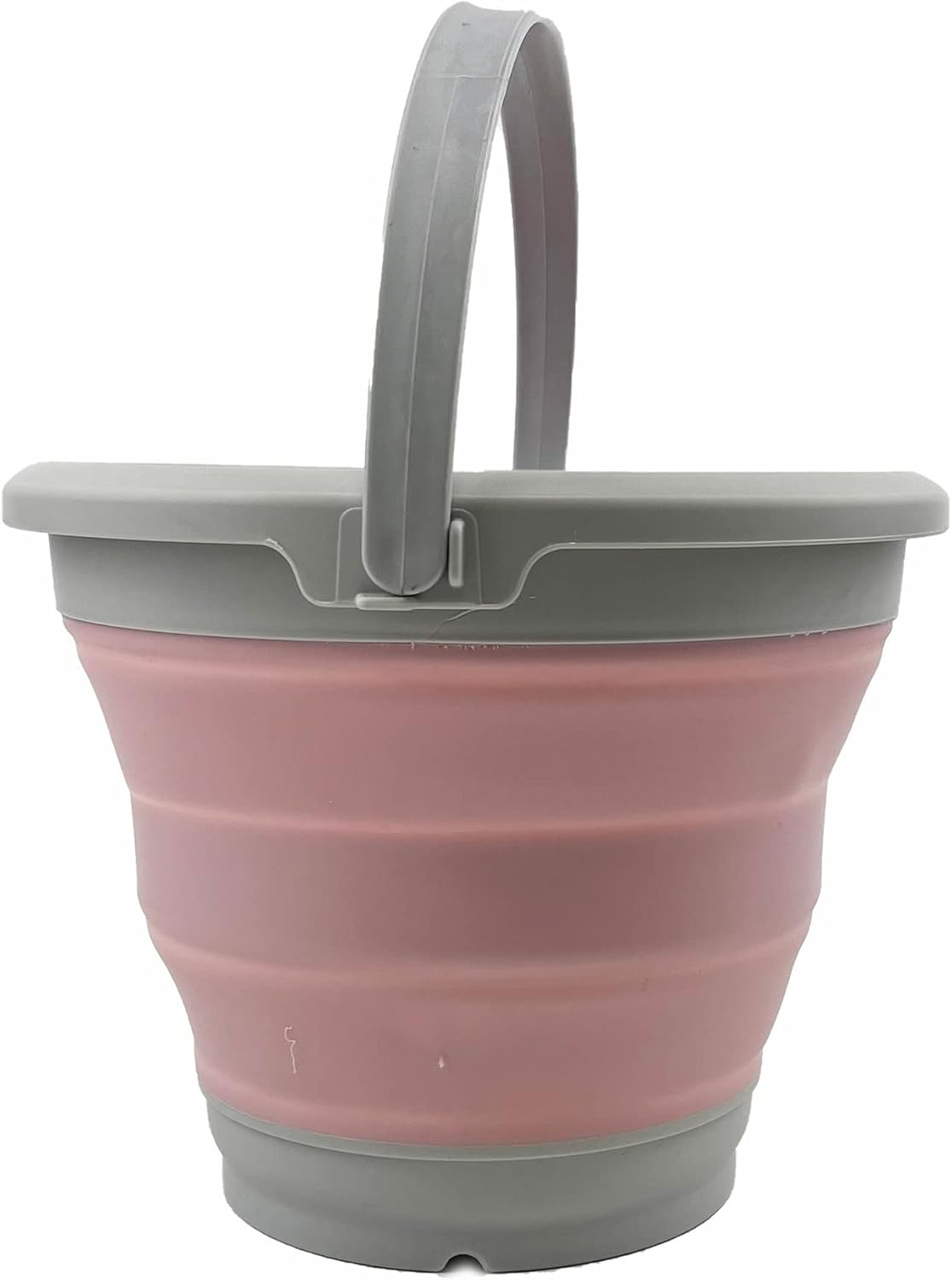SAMMART 5.5L (1.4 Gallon) Collapsible Plastic Bucket - Foldable Round Tub - Portable Fishing Water Pail - Space Saving Outdoor Waterpot (Grey/Pale Pink)