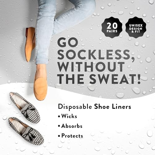 FOOTPALM Disposable Shoe Liners for Men and Women | Ultra Thin Shoe Inserts for Sweety feet | Moisture Wicking Sockless Insoles | Odor Control | 20 Pairs (US W6)