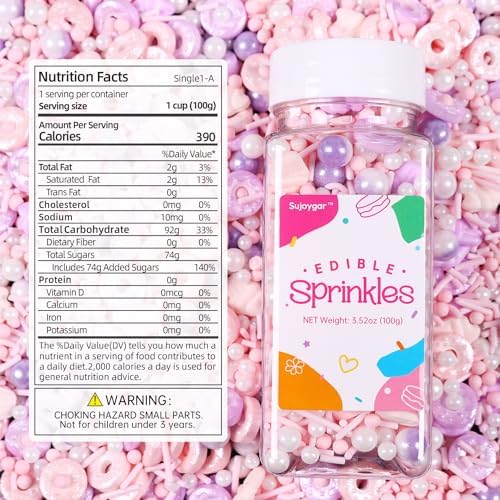Donut Sprinkles Mix | Pink Purple Romantic | Sprinkles for Cake Decorating | Cupcake Toppers | Ice Cream | Cookie | Fancy Candy | 3.52oz