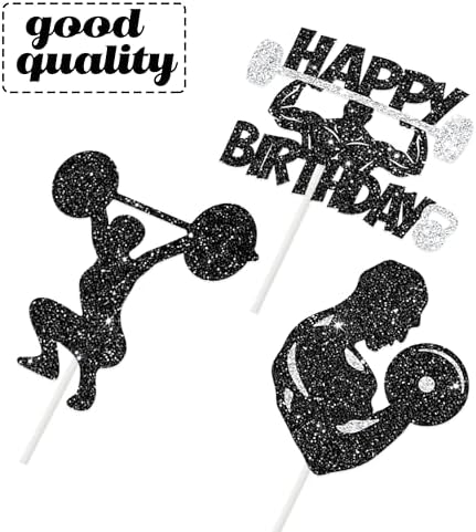 24Pcs Gym Party Cupcake Toppers Glitter Weight Lifting Cupcake Topper Fitness Birthday Party Decorations Gym Workout Cupcake Picks for Gym and Fitness-themed Party Baby Shower Supplies