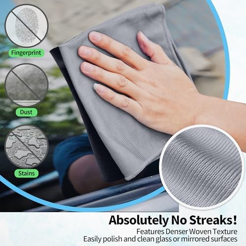 Microfiber Cleaning Cloth - 10 Pack Glasses Cleaning Cloth, 16" x 14" Window Cleaning Rags, Streak Free Lint Free Polishing Cloths Wipes for Eye Glass, Stainless Steel, Windshield, Grey