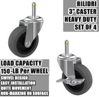 3-Inch Swivel Stem Caster for Rubbermaid Mop Bucket Utility Cart, 7/16-Inch Stem Diameter Rubber Wheel Set of 4, Heavy Duty TPR Weber Grills Shop Vac Replacement Wheels