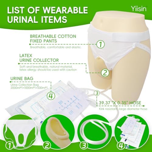 External Catheter for Men,Urine Collection Bag,Portable Reusable Wearable Soft Latex Urinals Drainage Systems with External 3 Catheter Bags,Lengthen the Catheters/Large Diameter