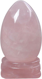 Natural Rose Quartz Egg with Crystal Stand, Polished Stone Healing Figurine, 1.7" Decorative Sculpture for Home Office Yoga Meditation