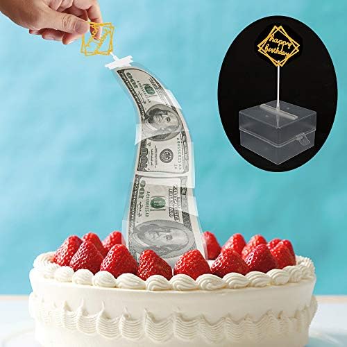 Money Pull Out Kit - Birthday Money Box with 1 Pcs Happy Birthday Cake Topper and 20 Transparent Bag Connected Pockets Cake Decoration