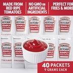 Tomato Ketchup Packets – 40 Count (9g Each) | Made from Red Ripe Tomatoes | No GMO, Gluten-Free, No Artificial Ingredients | Perfect for Fries, Burgers, Hot Dogs, Lunch Boxes & Takeout