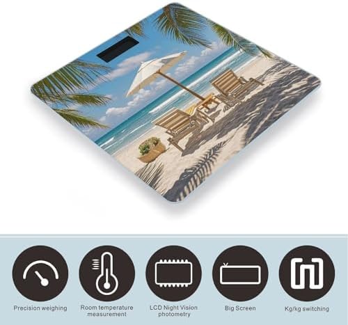 Ocean Beach Theme Scale for Body Weight Digital Bathroom Scale Toughened Glass High Precision Scales for Body Weight with Large LCD Backlight Display Weight Scales