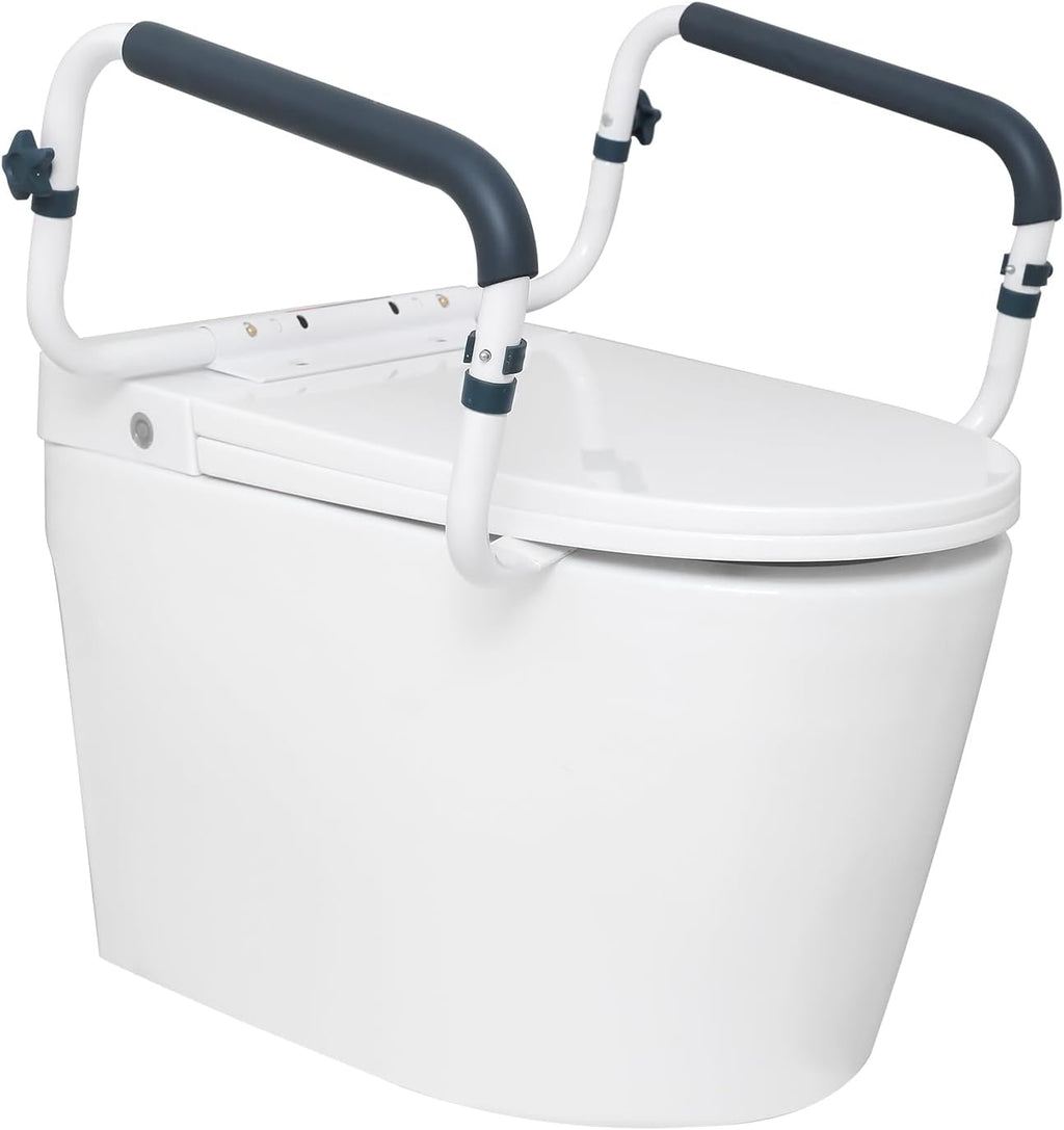 VEVOR Toilet Support Rail, 300LBS Support Toilet Seat Framework, Width Adjustable to Suit Various Toilets, Simple Set-Up, Toilet Grip Bars with Cushioned Armrests for Elderly, Disabled