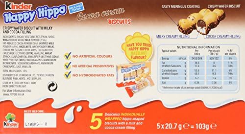 Kinder Happy Hippo Cocoa Cream Biscuits, Box of 5 Bars, 20.7g Each, Made in Germany