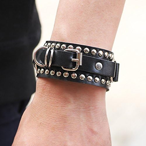 Punk Belt Rivet Leather Bracelet Personality Trendy Buckle Bracelet for Women and Men-Black