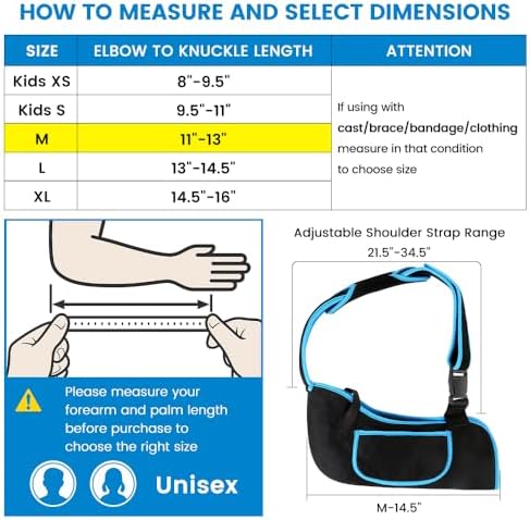 Arm Sling Shoulder Immobilizer for Men and Women, Adjustable Rotator Cuff Support Brace, Fit Left or Right, Comfortable Medical Slings for Elbow and Wrist Injury, Forearm Fracture, Surgery Recovery
