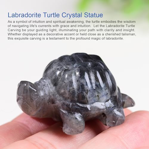 1.8 Inch Labradorite Turtle Crystal Figurines, Hand-Carved Healing Crystal Turtle Divination Decor, Stone Tortoise Memorial Gifts for Women and Men