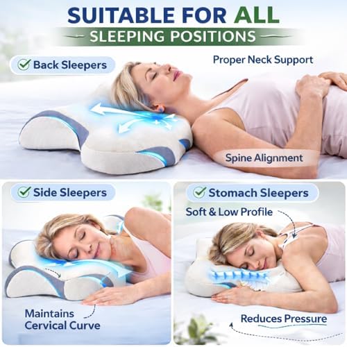 Memory Foam Pillow for Neck Pain Relief – Ergonomic Contour Bed Pillow with Variable Height, Washable Pillowcase, Cervical Neck Cushion for Side, Back & Stomach Sleepers, Hypoallergenic Slow Rebound