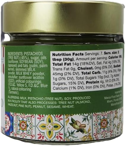 Pistachio Cream, Premium 45%, Smooth Sicilian Pistachio Spread, 7 oz (200g), Contains 45% Pistachio nuts, Sweet Pistachio Butter, Product of Italy, L’Oro Del Sud