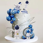 Astronaut Figurines Space Cake Toppers Blue Star Ball Cake Toppers for Space Theme Party Kids Birthday Party Baby Shower Supplies (Royal Blue)