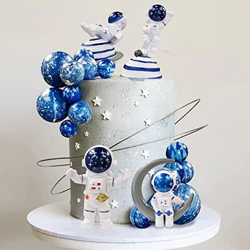 Astronaut Figurines Space Cake Toppers Blue Star Ball Cake Toppers for Space Theme Party Kids Birthday Party Baby Shower Supplies (Royal Blue)