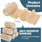 AZEN 8 Pack Self Adhesive Bandage Wrap, 4" X 5 Yards Elastic Cohesive Bandage Wrap, Skin Color Athletic Tape, Ankle Tape, Tattoo Grip Tape Wrap, Vet Wrap