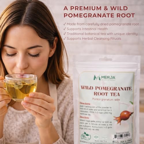 Merja Herbs Wild Pomegranate Root Tea - Antioxidant - Natural Caffeine Free - Loose Tea - 100% Natural & Premium Quality 70gr