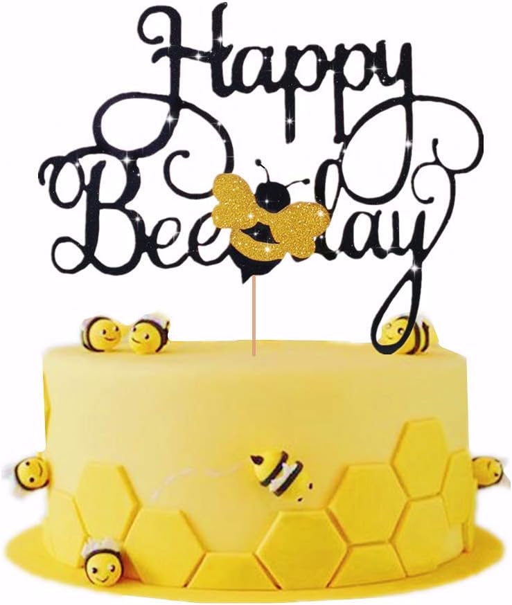 LaVenty Happy Bee Day Cake Topper Bumble Bee Cake Topper Bumble Bee Themed Party Happy Supplies Bumble Bee Decoration