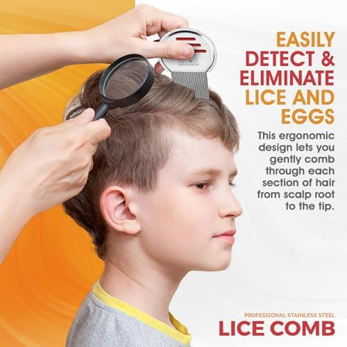 Lice Comb - (Pack of 2) Stainless Steel Professional Lice Combs and Head Lice Treatment to Effectively Get Rid of Hair Lice and Nits, Best Results for Infection and Re-infection in Kids & Adults