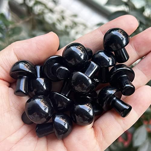 5Pcs Mini Mushroom Shaped Gemstone Statue Figurine, Carved Crystal Stone Mushrooms Crafts for Healing Chakra Reiki Balancing Home Decoration, Black Obsidian