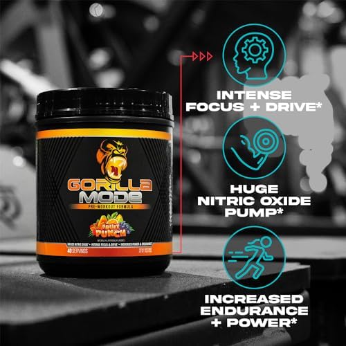 Gorilla Mode Pre Workout - Massive Pumps · Laser Focus · Energy · Power - L-Citrulline, Creatine, L-Tyrosine, Betaine, Hydroprime®, Alpha-GPC, 400mg Caffeine, Huperzine A - 792g (Rocket Frost)