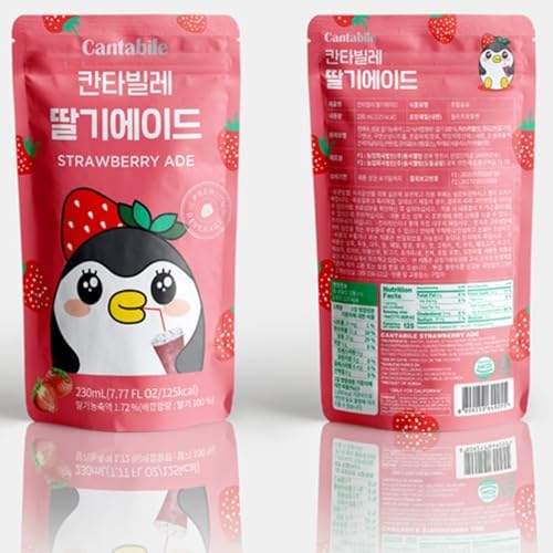 Cantabile Korean Convenience Store Pouch Drink Ready-to-Drink Refreshing Beverage Imported from Korea (1 Pack, Strawberry)