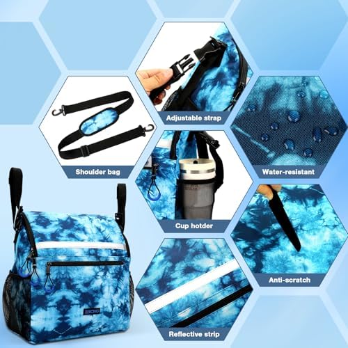 ZHCHG Wheelchair Bags, Wheelchair Backpack with Cup Holder, Wheelchair Bags to Hang on Back, Electric Wheel Chair Accessories, Large Storage Bag for Walker Rollator- Cyan