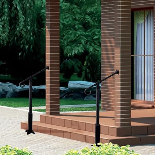 Stair Handrail Wrought Iron, Step Handrail Safety Non-Slip and Rust Resistant, Wall-to-Floor Mounted Handrail Fits 1-2 Steps for Indoor or Outdoor Stairs