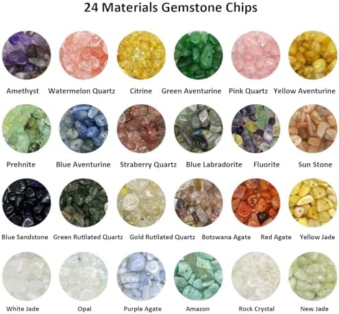 Yephac Gemstone Chips Beads DIY Jewelry Making, Healing Crystals Polishing Crushed Irregular Shaped Beads with Box(24 Colors-1)