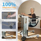 Portable Folding Patient Lift Transfer Chair for Home Use, Self-Operated Mobility Aid for Seniors, Bathroom Wheelchair with Adjustable Height, Alloy Steel, White, No Caregiver Needed
