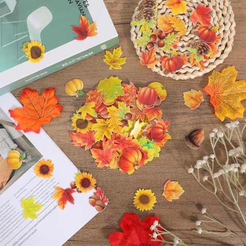 280pcs Autumn Edible Cake Decorations, Sticky Rice Paper Material Edible Fall Themed Cupcake Topper Include Maple Leaf Pumpkin Sunflower Hazelnut Acorns Patterns for Baking Food(40 Styles)