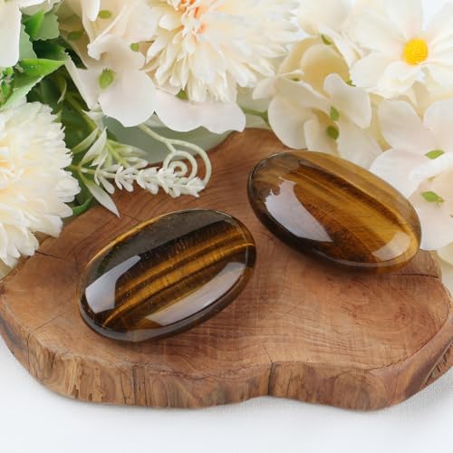 MAIBAOTA 2.4" Tiger Eye Crystal Stone Polished Palm Stone 0.7" Thick Natural Reiki Gemstone Healing Crystals Worry Stone Energy Balancing Anxiety Stress Relief Meditation 1 Pc