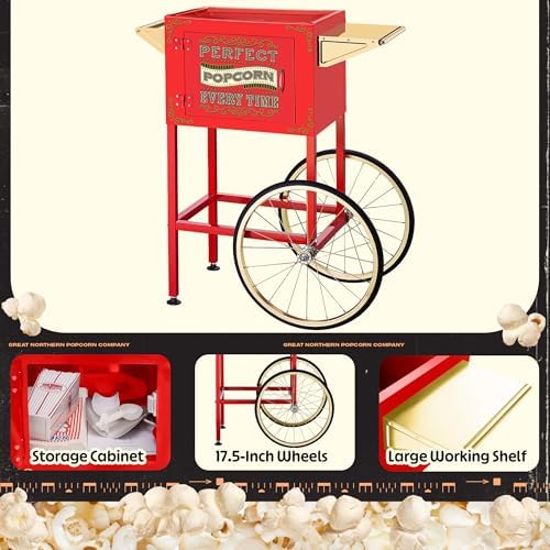 Great Northern Popcorn Company 5995 10 oz. Perfect Popper Popcorn Machine with Cart - Red (5995 GNP Red 10oz. Full)