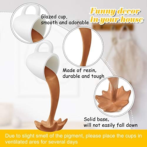 Jetec 2 Pcs Floating Spilling Coffee Cup Magic Pouring Splash Coffee Mug Pouring Spilling Mugs Cafe Novelty Funny Cup Sculpture Art Decoration for Home Decor(Black, Cream)