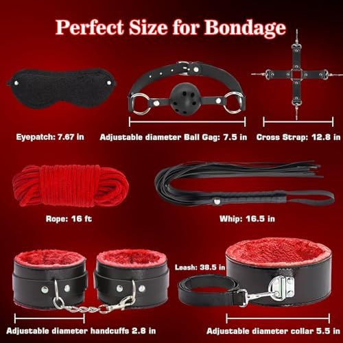 12-Piece Beginner Bondage Kit for Couples - Adjustable Plush Restraints, Soft Collar Roleplay Gear for Bedroom Intimacy Skin-Safe BDSM Sex Toys (Discreet Packaging)
