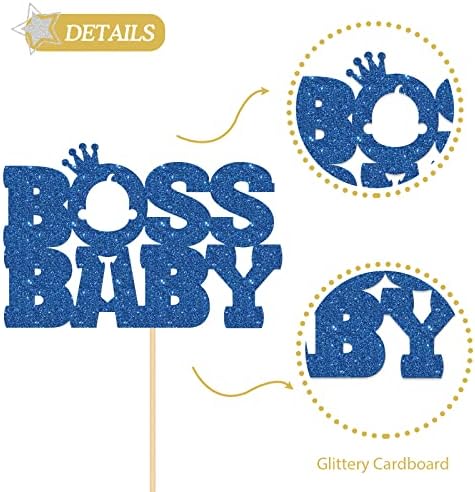 Boss Cake Topper, Boy Birthday Cake Topper, Gender Reveal, Happy Birthday Boss Party Cake Decorations Blue Glitter