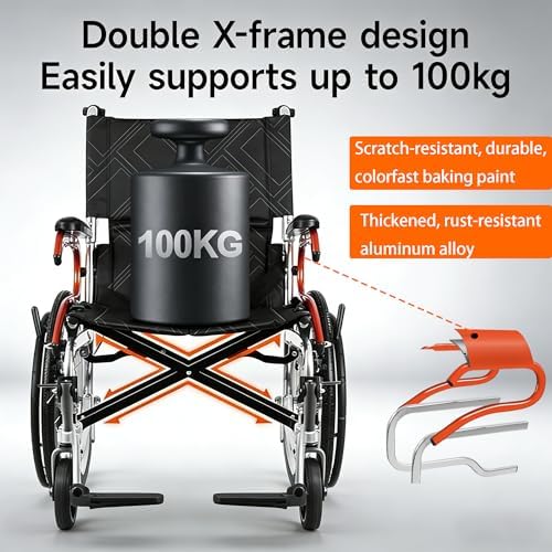 Lightweight Self-Propelled Wheelchair for Adults & Elderly - 24LB Aluminum Alloy Frame,All Terrain Puncture-Proof Wheels,Foldable with Adjustable Footrest/Armrest for Travel