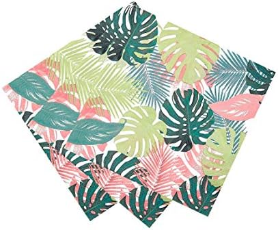 Pack of 20 Pastel Tropical Palm Leaf Paper Napkins | Disposable Serviettes, Tableware For Indoor or Outdoor Dining, Birthday, Garden Party, Summer, BBQ, Picnic, Safari, Hawaiian, Decoupage