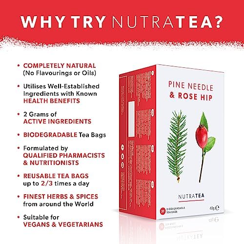 Nutra Tea - Pine Needle & Rose Hip Tea | Pine Needle Tea | Rose Hips Tea - 20 Tea Bags - Herbal Tea