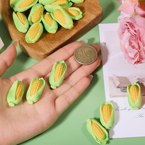 CHGCRAFT 24Pcs Miniature Corn Resin Miniature Vegetable Yellow Mini Corn for Home Kitchen Photography Party Decoration
