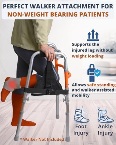 Walker Knee Sling, Adjustable Knee Rest with Padding for Surgery Recovery, Alternative to Crutches & Knee Scooters for Non Weight Bearing, Walker Accessories for Ankle/Foot Injuries