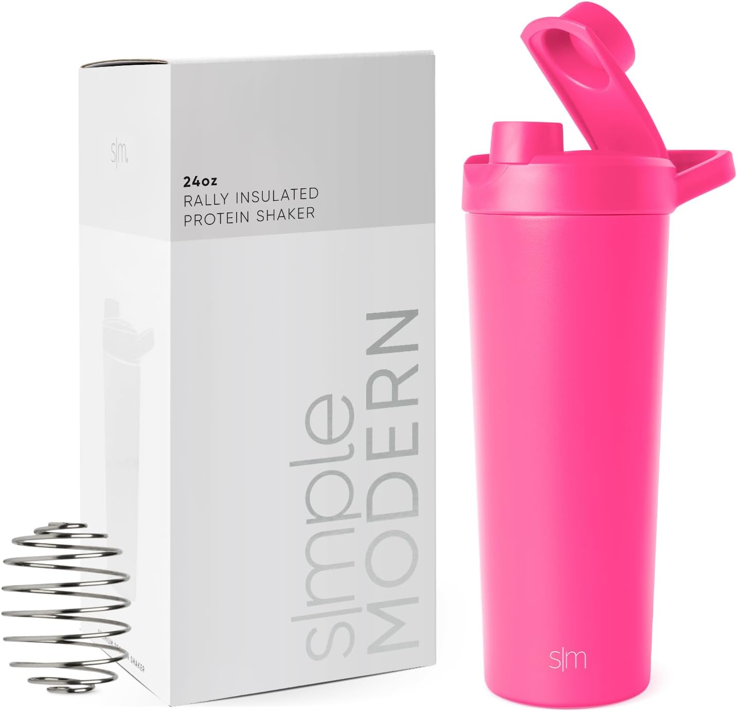 Simple Modern Stainless Steel Shaker Bottle with Ball 24oz | Metal Insulated Cup for Protein Mixes, Shakes and Pre Workout | Rally Collection | Raspberry Vibes