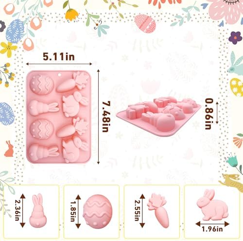 2 Pcs Easter Egg Silicone Mold Rabbit Candy Mold Bunny Chocolate Molds Silicone Carrot Cake Molds Tray Easter Baking Pan for Soap Ice Cube Candy Dessert Fondant DIY