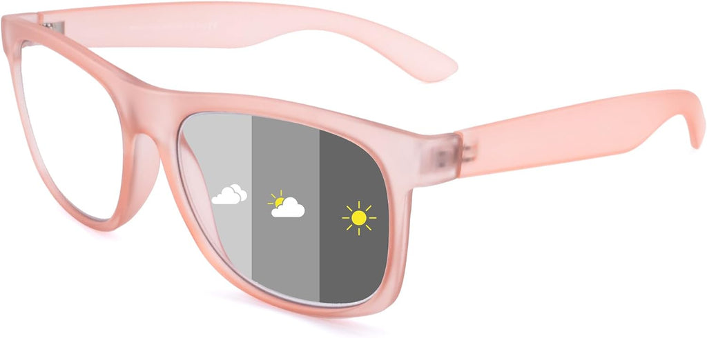 Photochromic Reading Glasses for Women Men, Womens Mens Full Reading Sun Glasses Variable Tinted Readers Grey Color Lens Pink Frame, +1.0